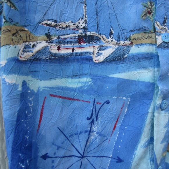 VTG Jams‎ World Shirts Mens Small Blue Sea Hawaiian Catamaran Print island Life - Picture 4 of 13